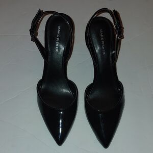 Marc Fisher Davon4 Glossy Black Faux Patent Leather Women's 4" Stiletto Heel 9.5